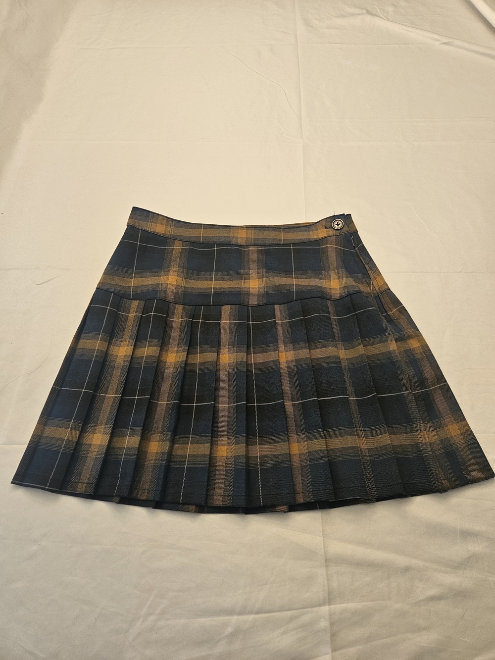 Dickies Navy and Mustard Plaid Pleated Mini Skirt